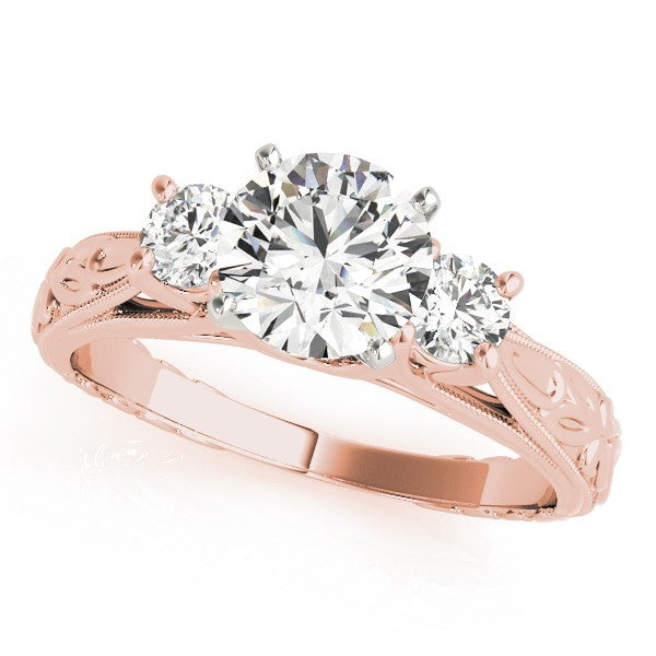 Lab Grown Round Diamond Art Designer 3 Stone Engagement Ring Platinum