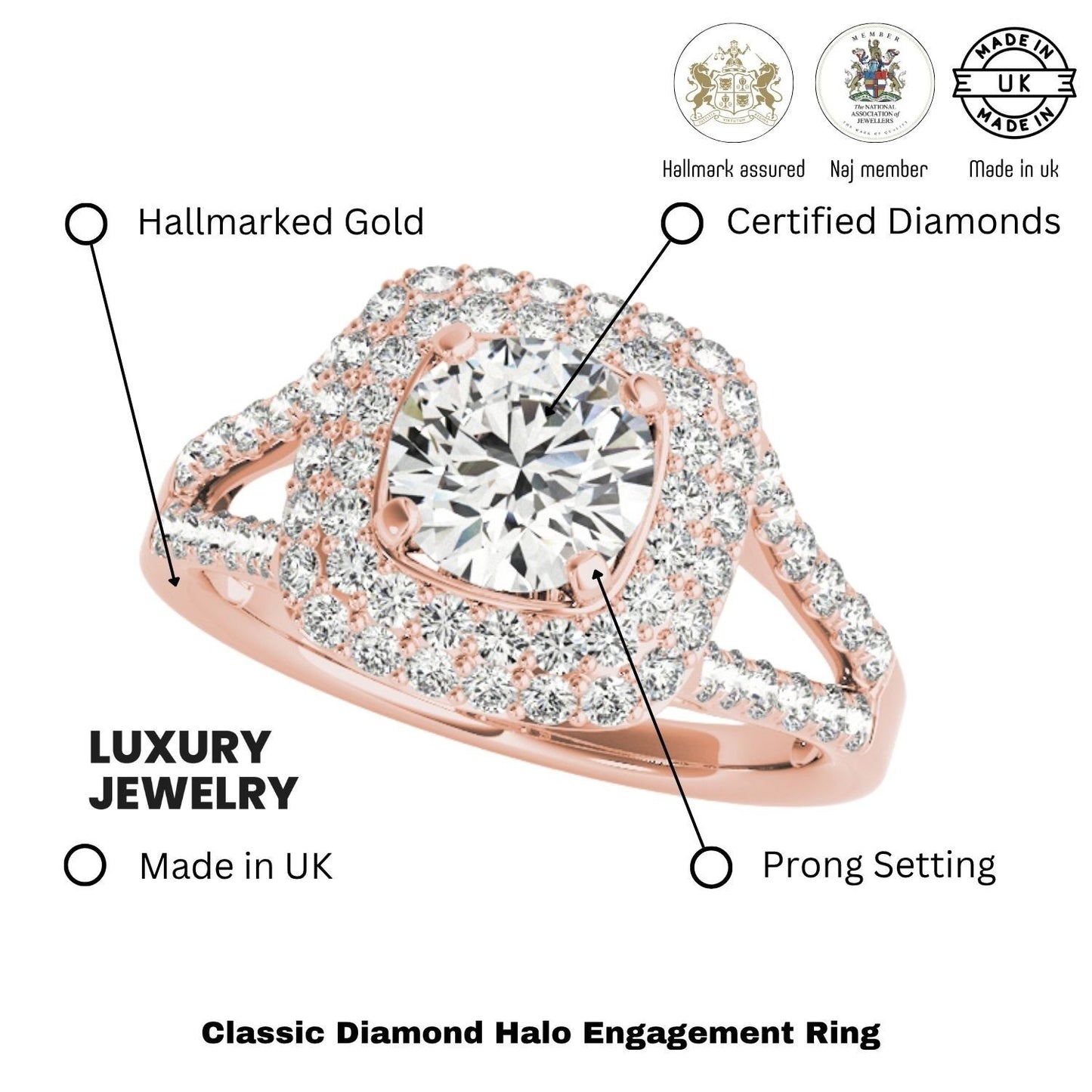 Lab Grown Round Diamond Halo Engagement Ring