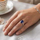Blue Sapphire Pear Shape Ring with Diamond Band