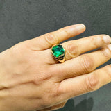 3 Carat Lab Created Solitaire Cushion Cut Emerald Gemstone Ring in 18K Yellow Gold