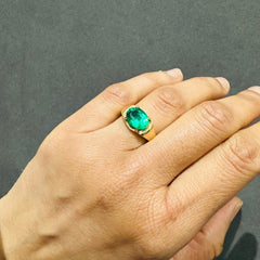 gemstone ring emerald ring oval cut gemstone 18k yellow gold solitaire ring claw prong set
