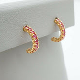 Pink Sapphire Half Hoop Stud Earrings in 9K Yellow Gold