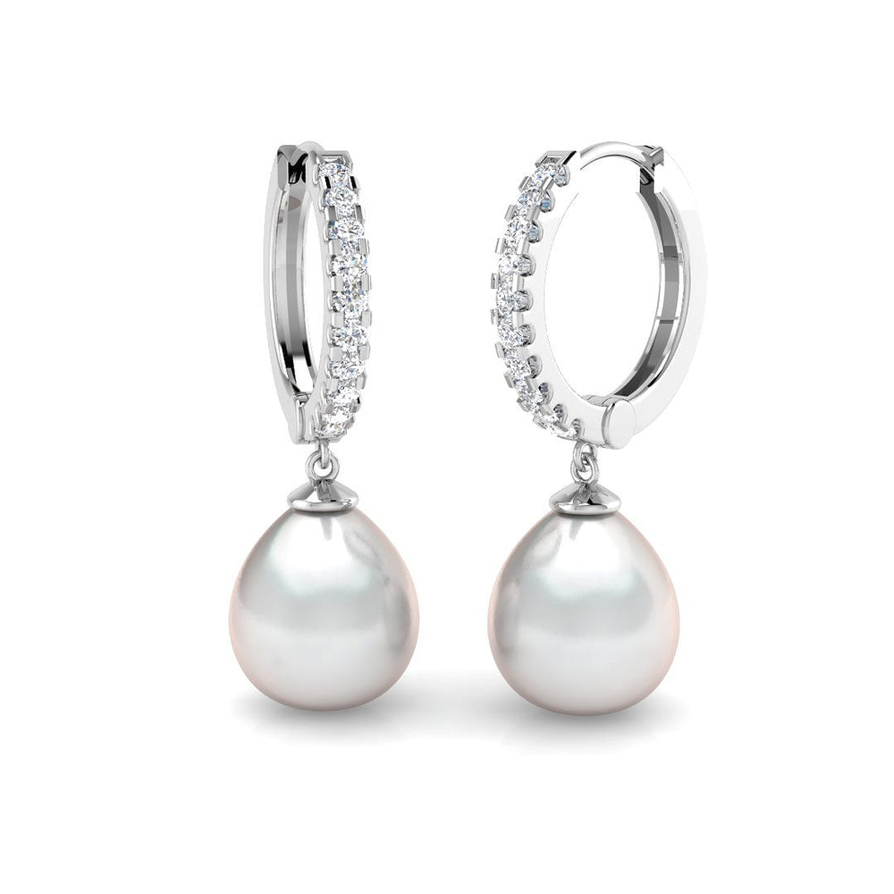 Pearl Diamond Hoop Drop Earrings