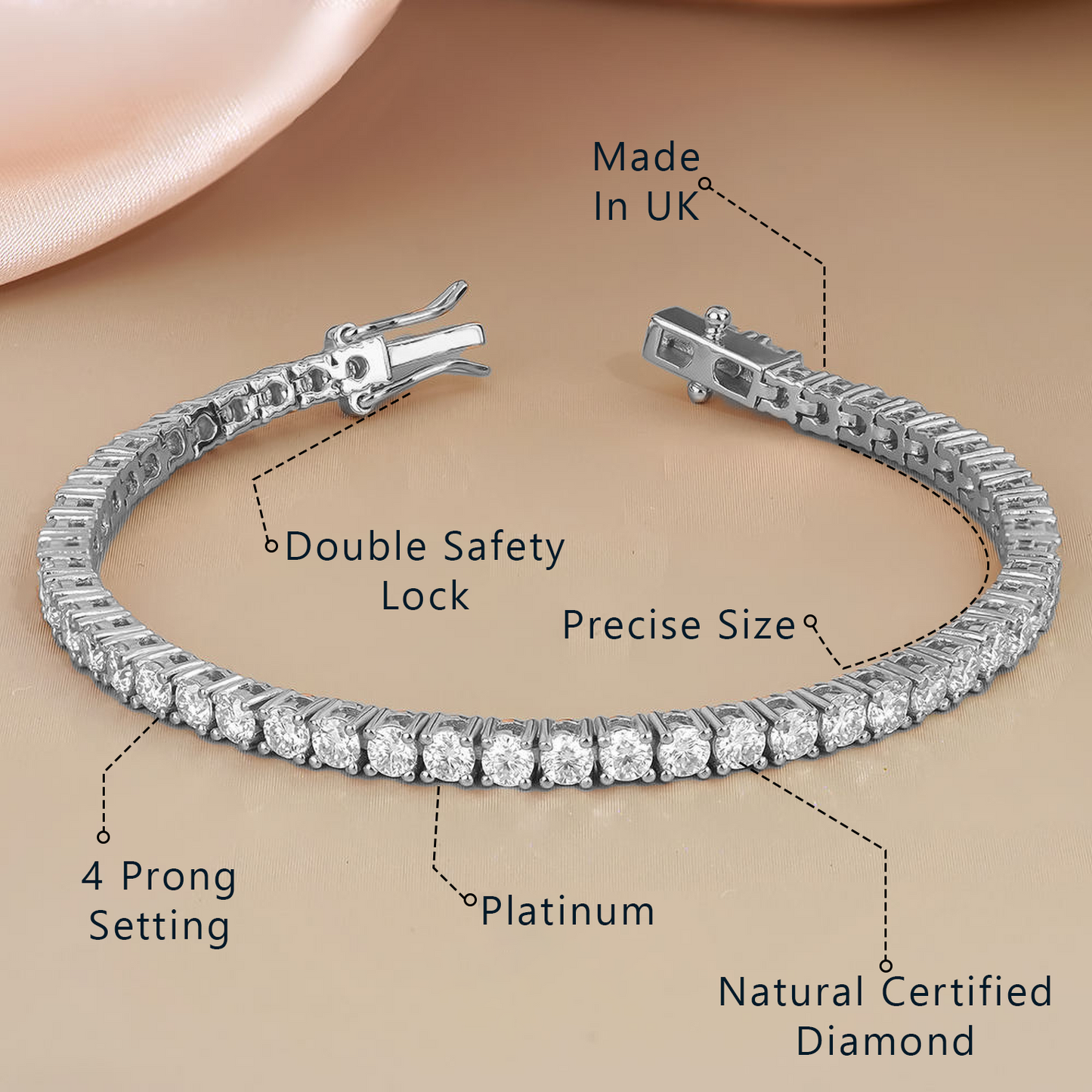 Platinum Lab Grown Diamond Tennis Bracelet For Women 7" - 7.49" Inch