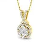 Round Diamond Cluster Halo Pendant Necklace – 9K Yellow Gold UK Made Twist Bail
