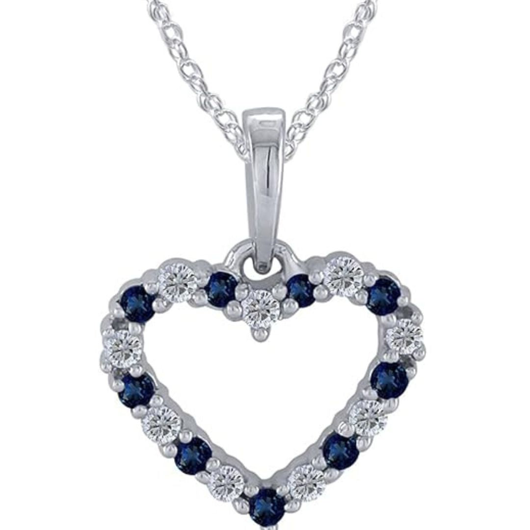 0.03ct Diamond Sapphire Heart Pendant In Gold - White Gold - All Necklace