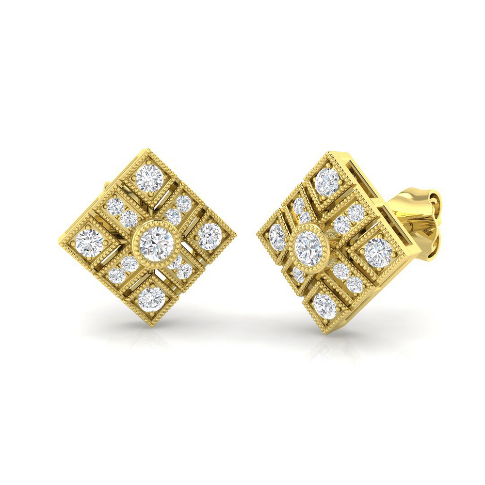 0.30Ct Art Deco Round Diamond Stud Earrings in 9K Yellow Gold – UK Made