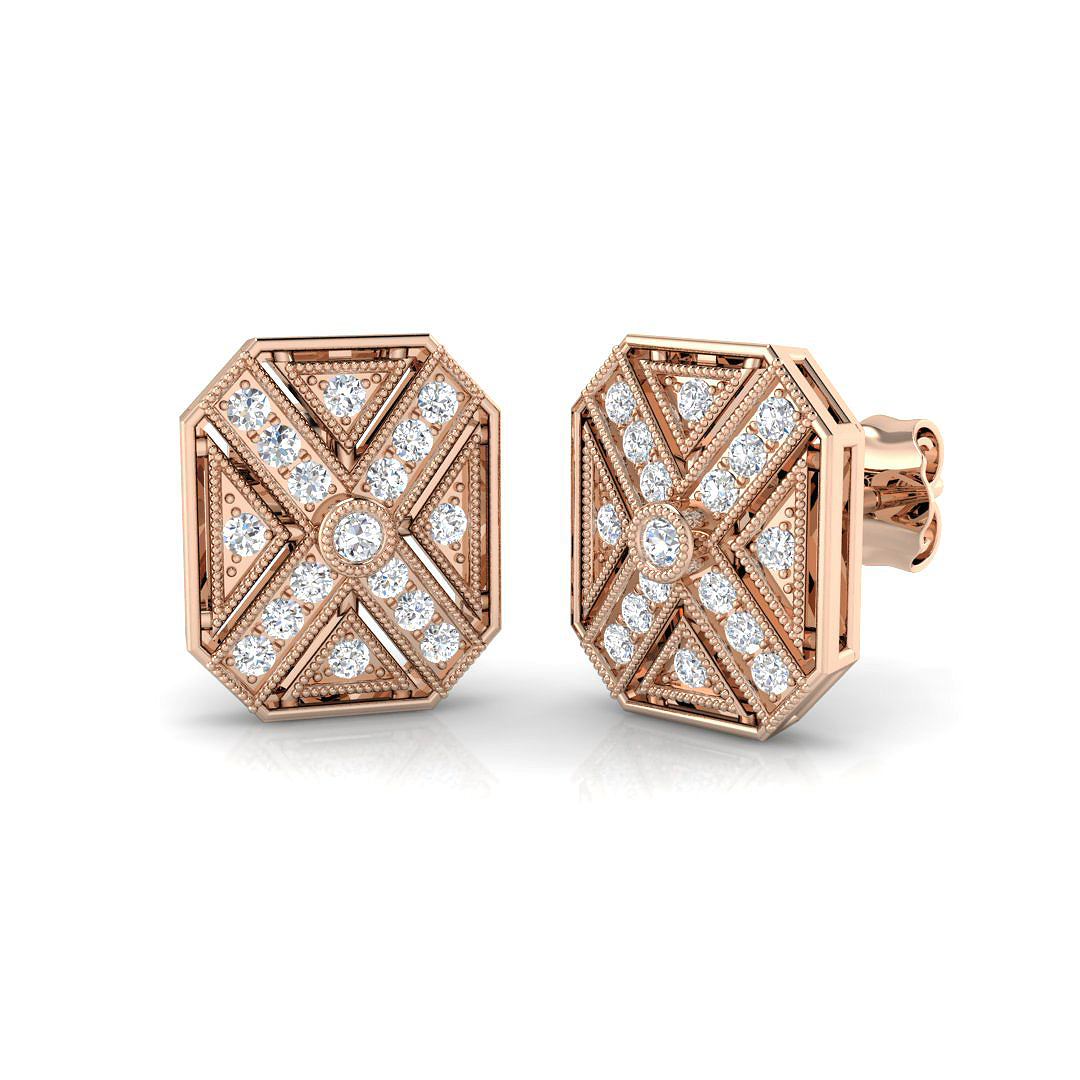 0.30Ct Geometric Art Deco Diamond Stud Earrings – Lab & Natural Diamond