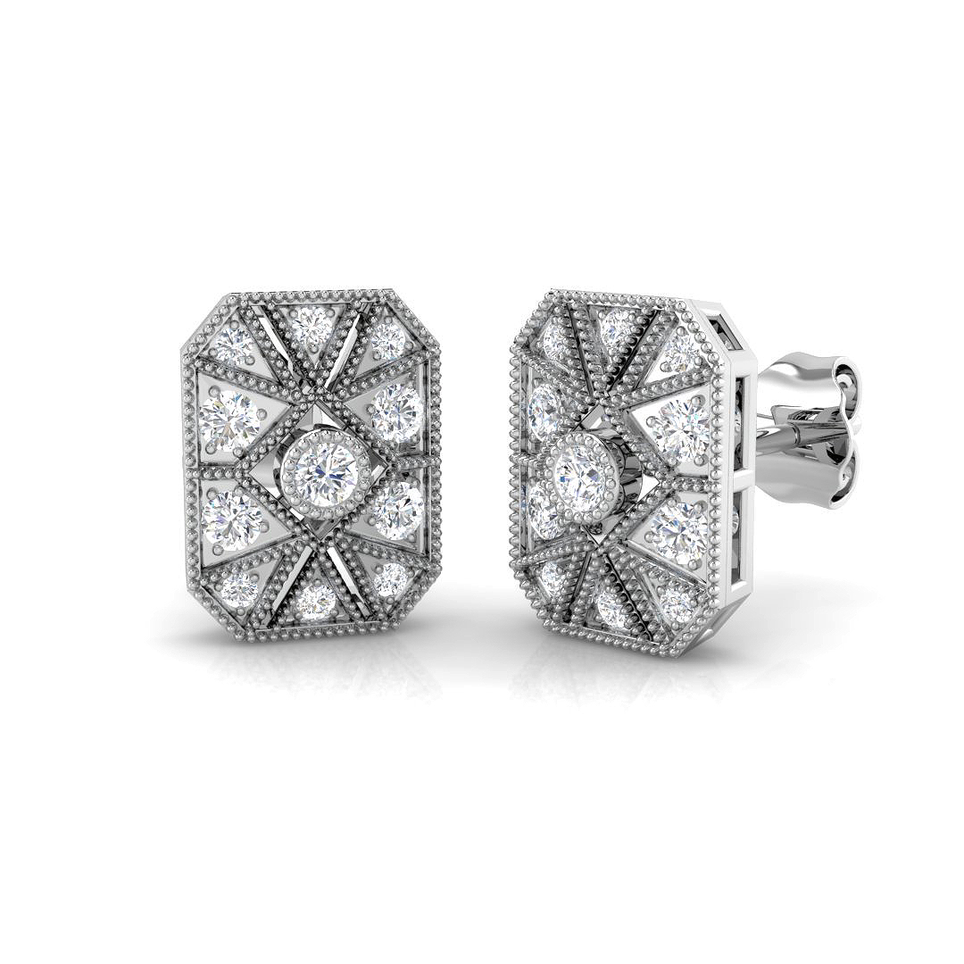 0.30Ct Geometric Vintage Diamond Stud Earrings – Lab & Natural