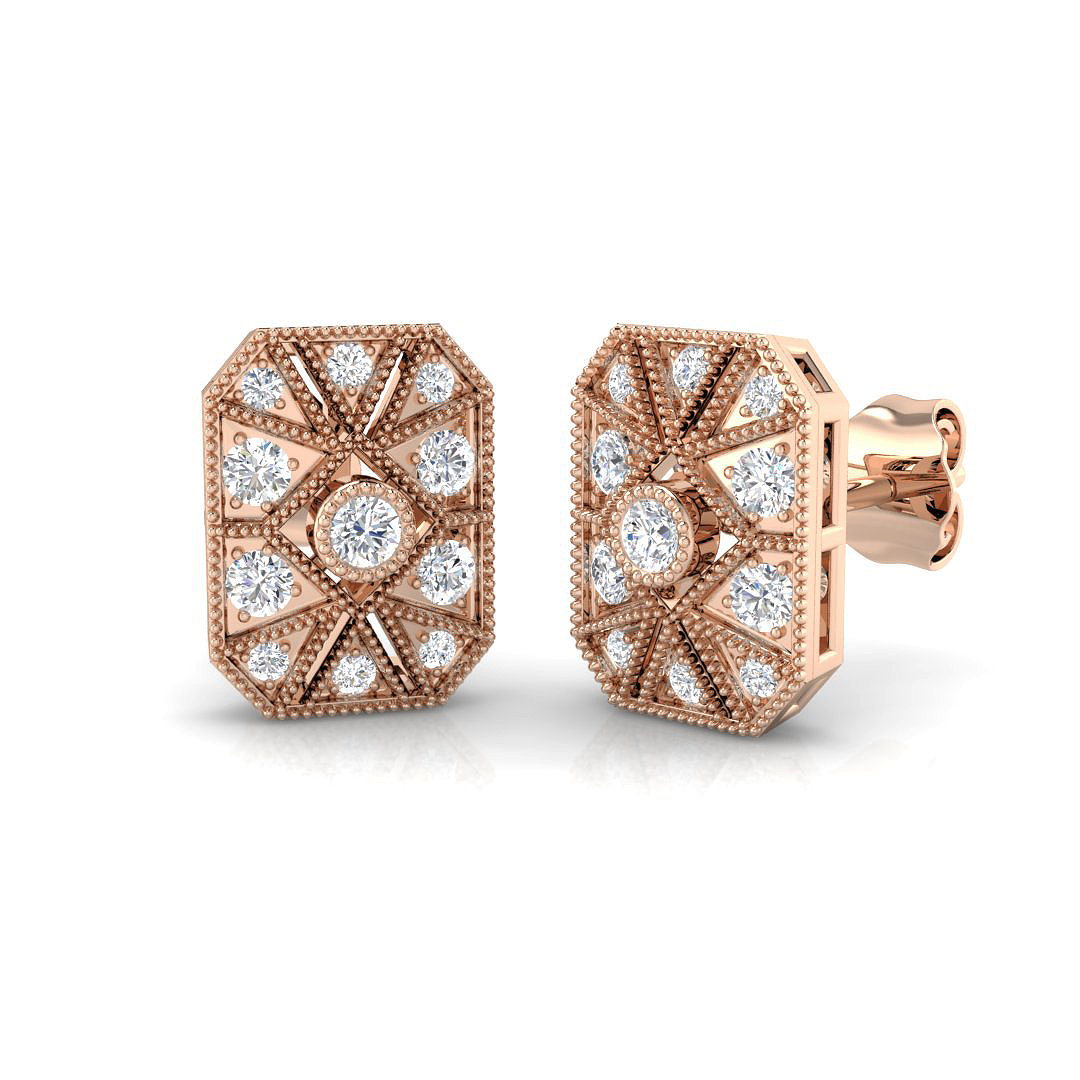 0.30Ct Geometric Vintage Diamond Stud Earrings – Lab & Natural