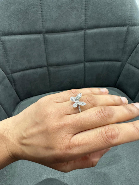 0.35Ct Natural Diamond butter Fly Art Ring Crafted in 9k White Gold