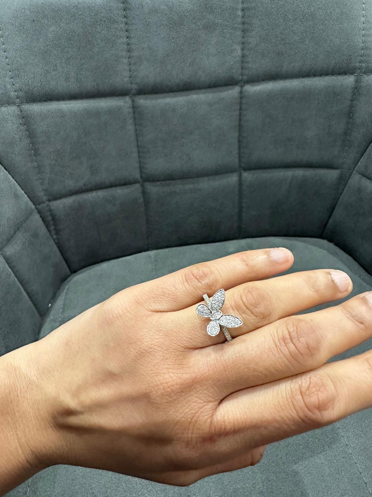 0.35Ct Natural Diamond butter Fly Art Ring Crafted in 9k White Gold