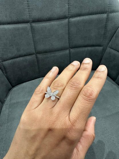 0.35Ct Natural Diamond butter Fly Art Ring Crafted in 9k White Gold