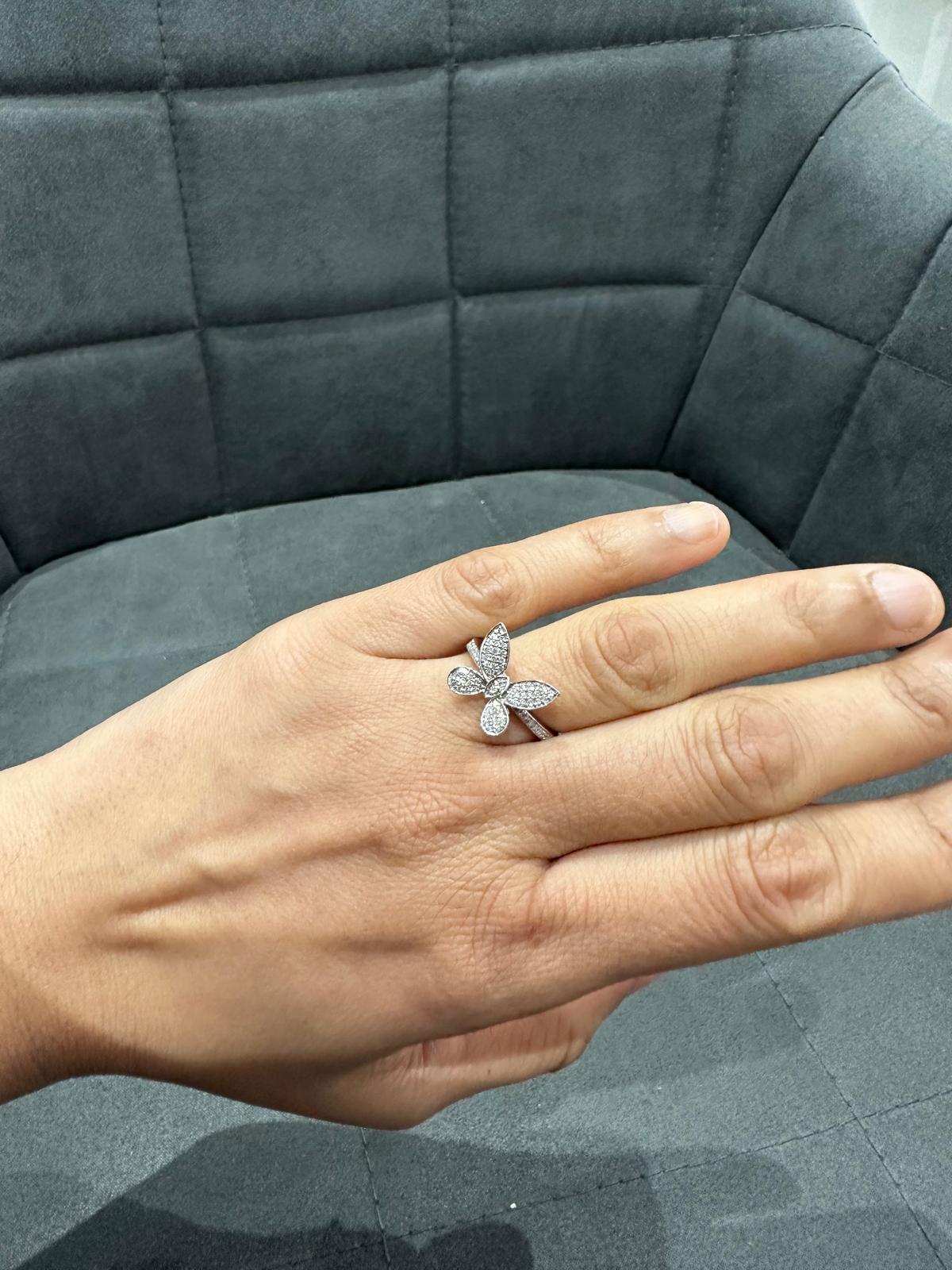 0.35Ct Natural Diamond butter Fly Art Ring Crafted in 9k White Gold