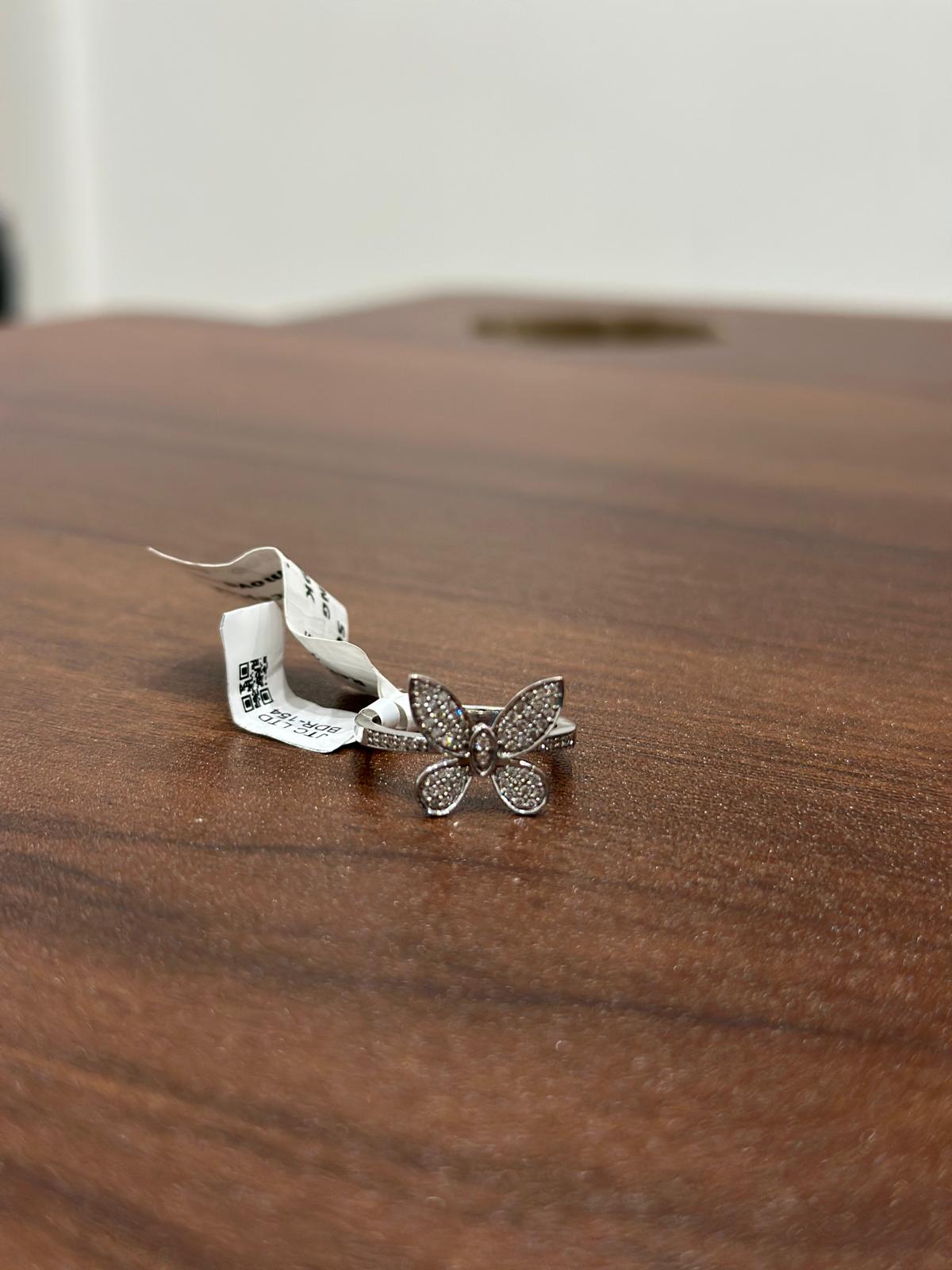 0.35Ct Natural Diamond butter Fly Art Ring Crafted in 9k White Gold