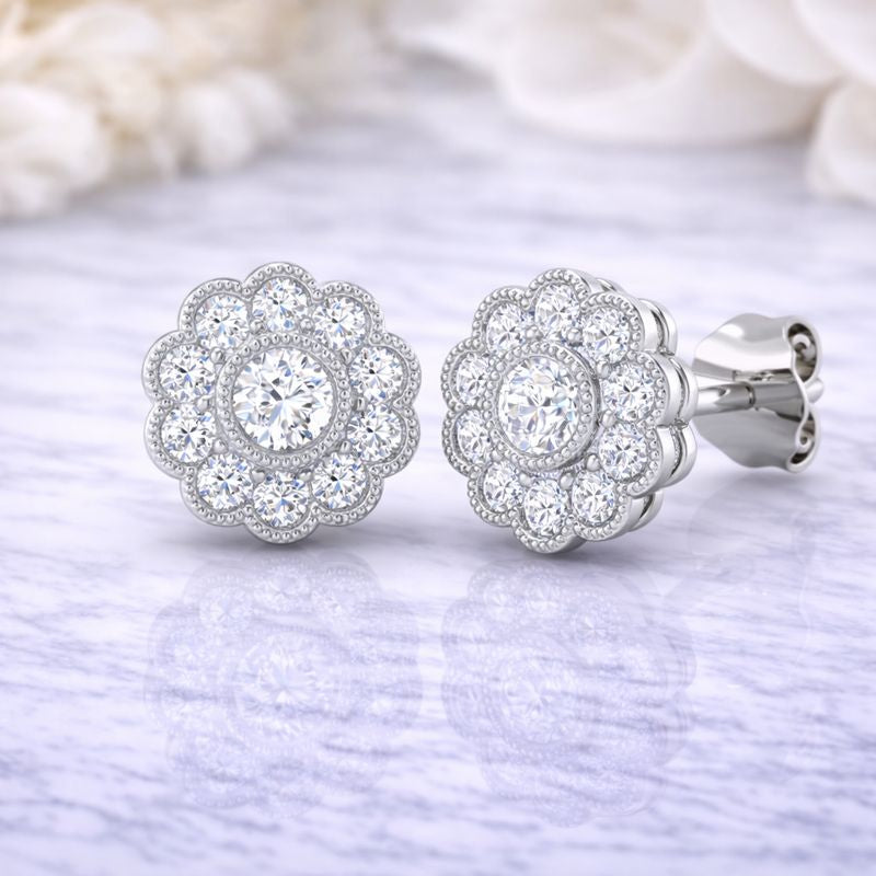 0.50–3.00Ct Natural & Lab-Grown Diamond Vintage Stud Earrings in Hallmarked Gold