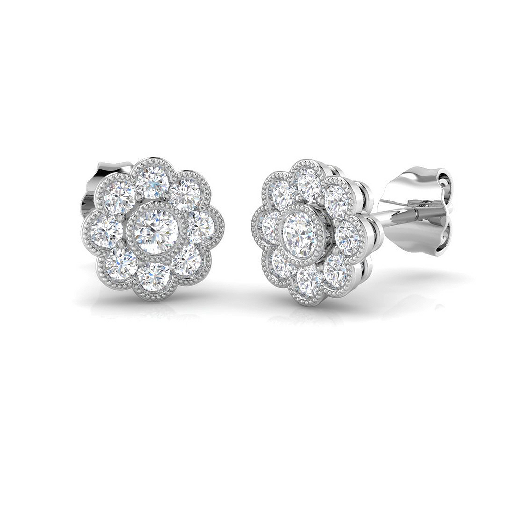 Natural & Lab-Grown Diamond Vintage Stud Earrings in Hallmarked Gold