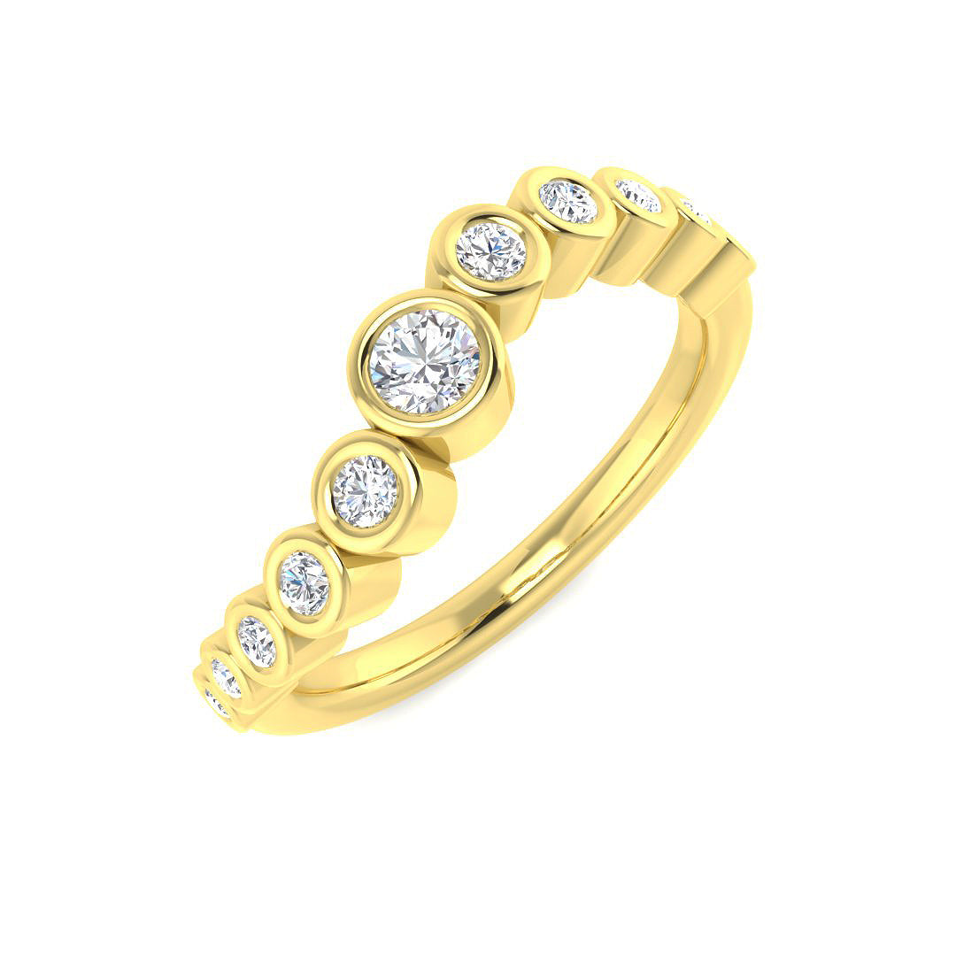 0.50 Carat Lab Grown Diamond Bubble Ring with Graduated Bezel Set In Yellow Gold