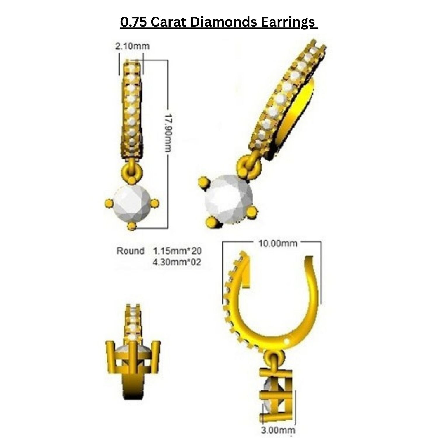 Althorp Diamond Earring 1.25 ct  Platinum, 9ct, 18ct White, Yellow & Rose Gold | Handcrafted Fine Jewellery