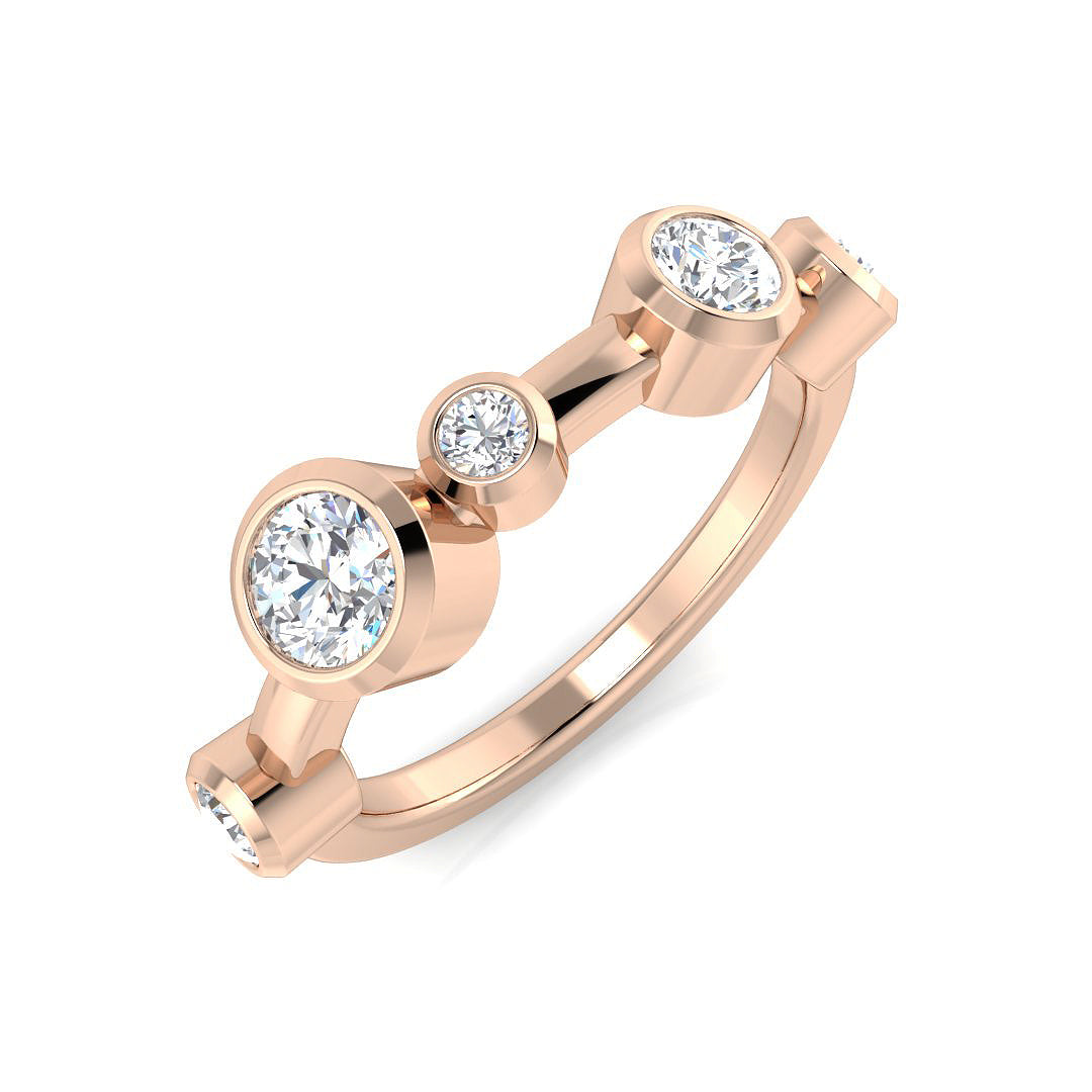 0.75 Carat Lab-Grown Round Cut Diamond Rubover Set Bubble Ring Rose Gold 