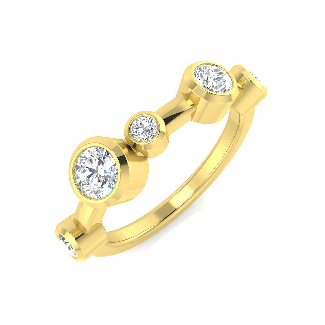 0.75 Carat Lab-Grown Round Cut Diamond Rubover Set Bubble Ring Yellow Gold 