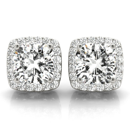 Lab Grown Cushion Cut Diamond Halo Style Stud Earring