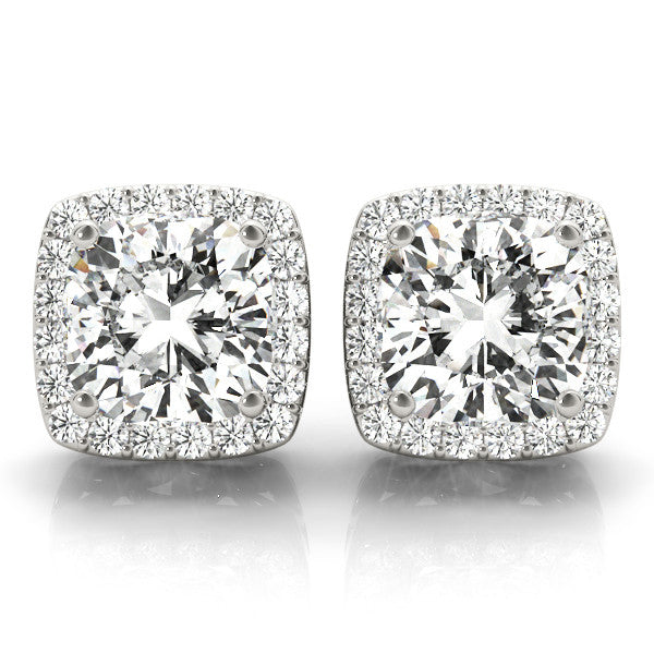 Stud Earrings Lab Grown Cushion Cut Diamond Halo 18k