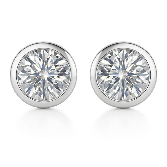 Lab Grown Diamond Bezel Set Solitaire Studs Earrings in White Gold