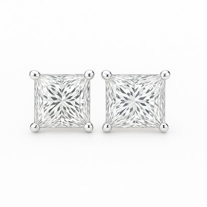 V-Prong Set Princess-Cut Lab-Grown Diamond Stud Earrings