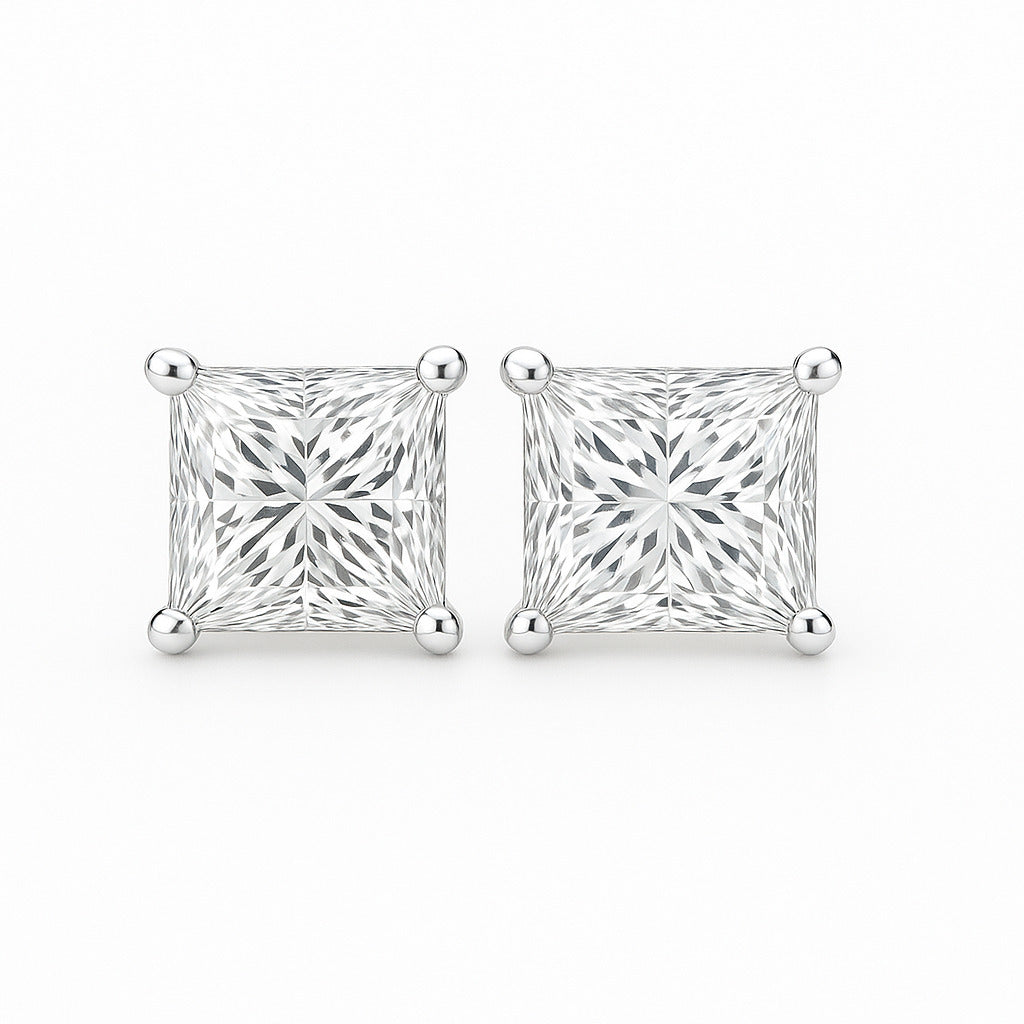 V-Prong Set Princess-Cut Lab-Grown Diamond Stud Earrings
