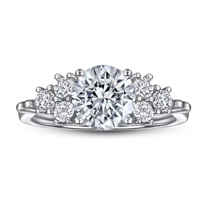 1.25 Carat Natural Round Diamond Shoulder Cluster Statement Engagement Ring