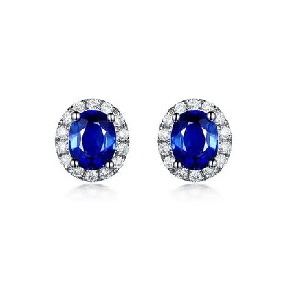 1.91 Carat Oval Shape Blue Sapphire Halo Stud Earring