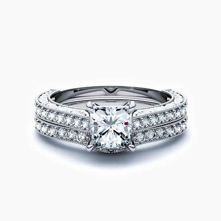 1.50 Carat Lab Grown Princess Diamond Bridal Engagement Ring Set