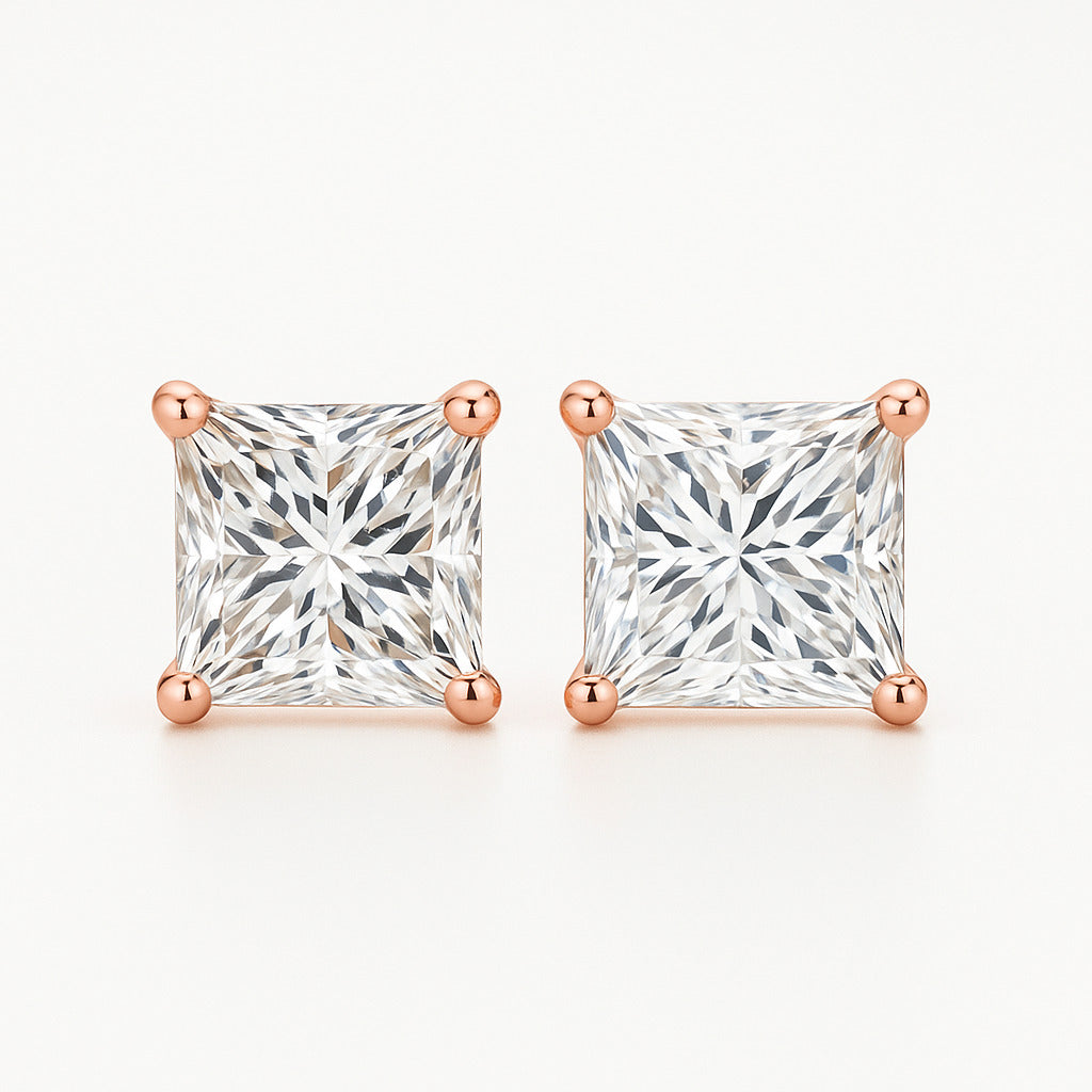 V-Prong Set Princess-Cut Lab-Grown Diamond Stud Earrings