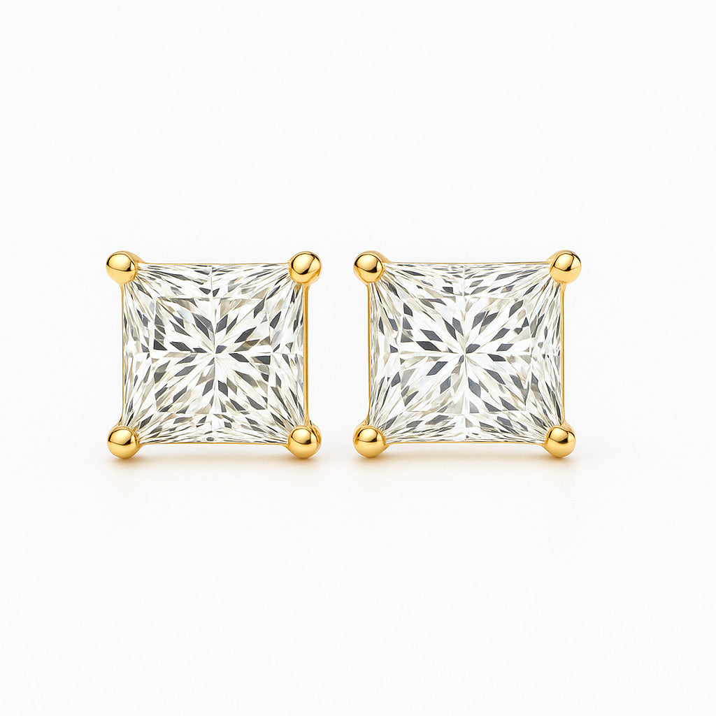 V-Prong Set Princess-Cut Lab-Grown Diamond Stud Earrings