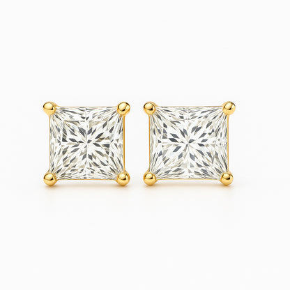 V-Prong Set Princess-Cut Lab-Grown Diamond Stud Earrings