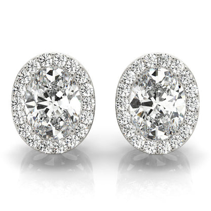 Lab Grown Oval Shape Halo Style Stud Earring