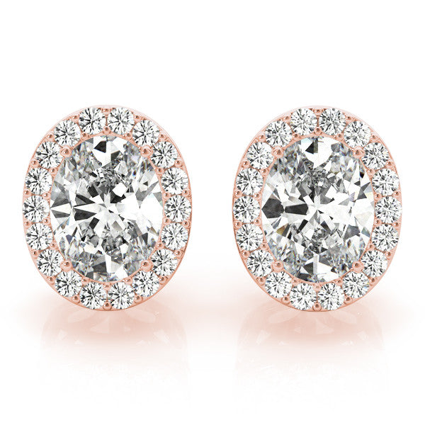 Lab Grown Oval Shape Halo Style Stud Earring