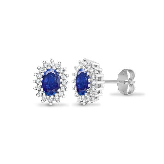 Oval Shape Blue Sapphire Cluster Stud Earring