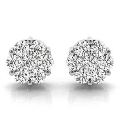Natural Diamond Cluster Studs Earring In Yellow Gold