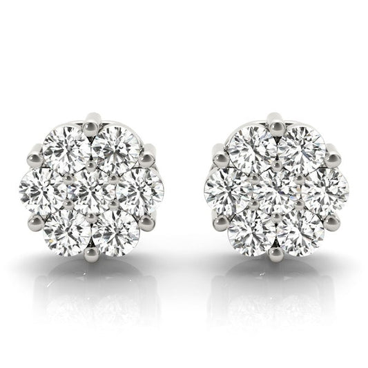 Natural Diamond Cluster Studs Earring In Yellow Gold
