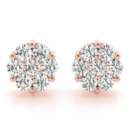 Natural Diamond Cluster Studs Earring In Yellow Gold