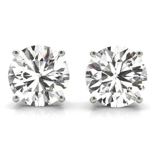 Natural Round Shape Diamond Claw Setting Stud Earring