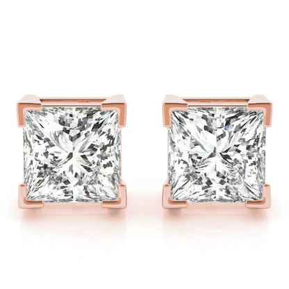 Princess Cut Natural Diamond Claw Setting Stud Earring