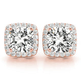 Stud Earrings with Lab Grown Cushion Cut Diamond Halo