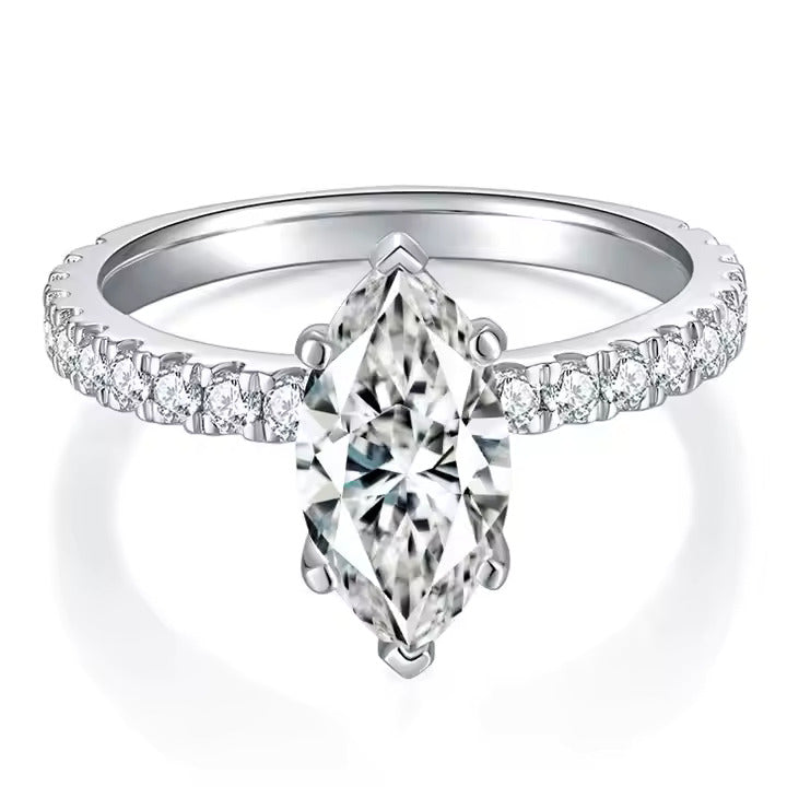 Lab Grown Marquise Diamond Hidden Halo Side Stone Engagement Ring