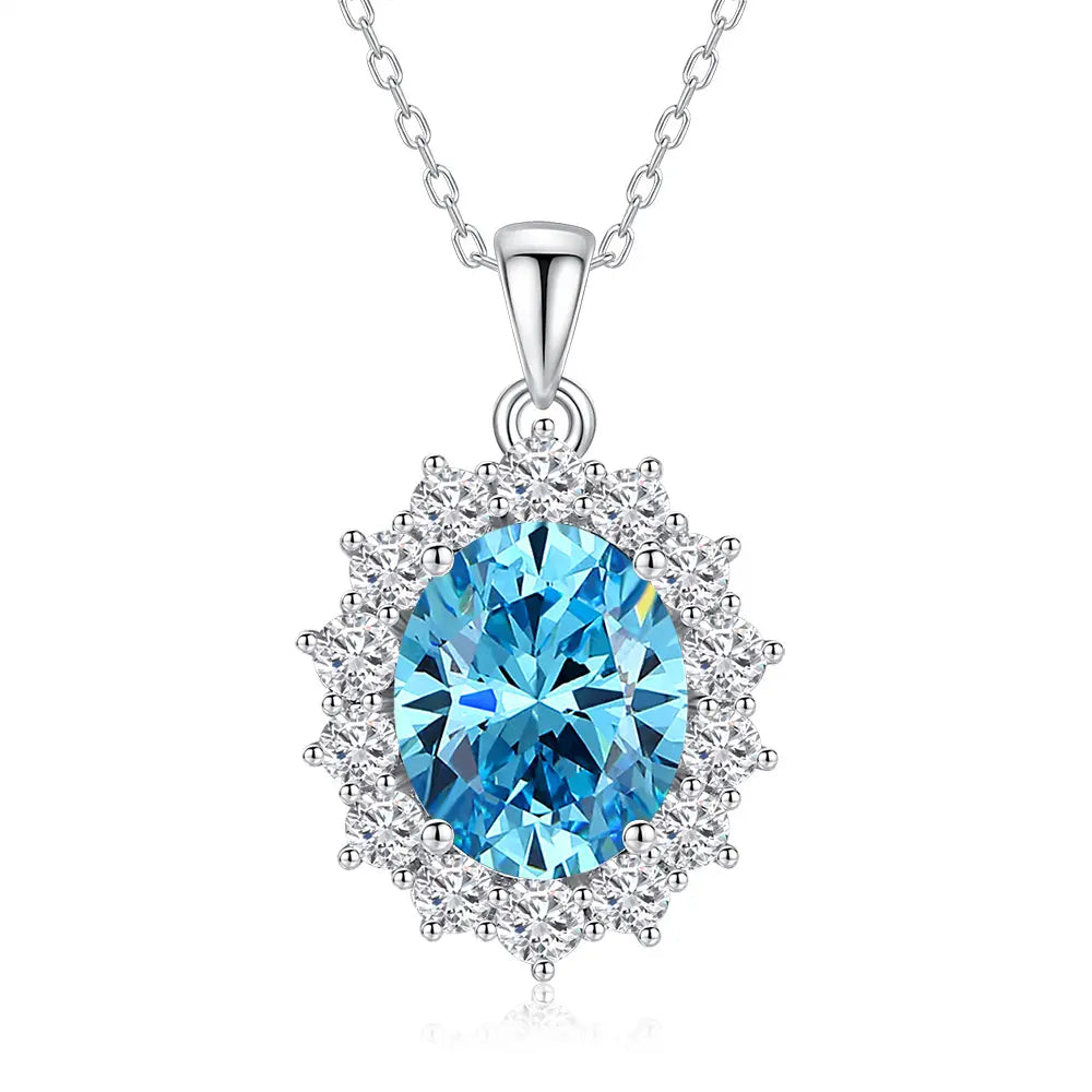 2.29 Carat Oval Shape Aquamarine and Natural Diamond Cluster Necklace