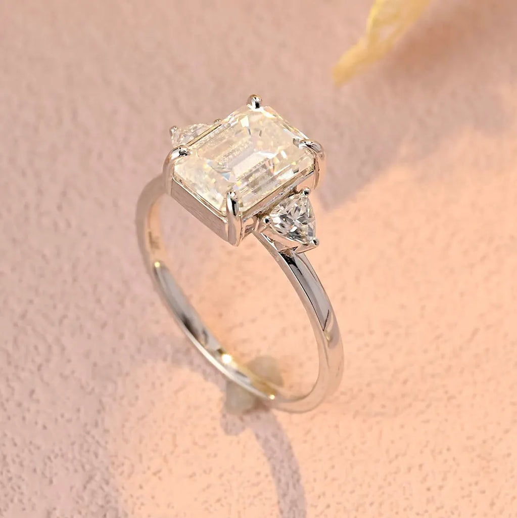 Lab Grown Emerald Trillion Diamond Vintage Engagement Ring