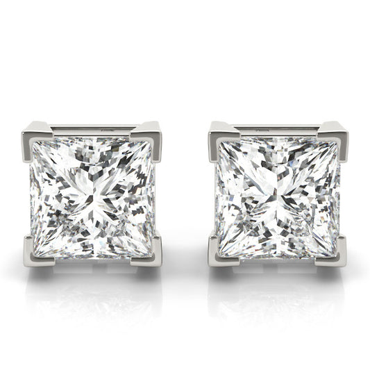 Princess Cut Natural Diamond Claw Setting Stud Earring