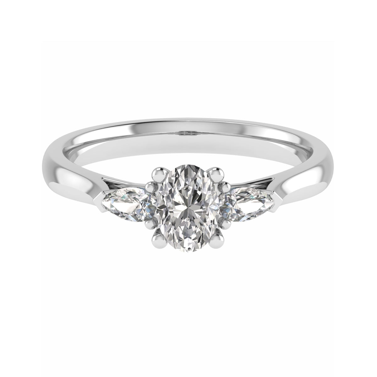 Bague de fiançailles à trois pierres avec diamant ovale de laboratoire de 0,50 carat